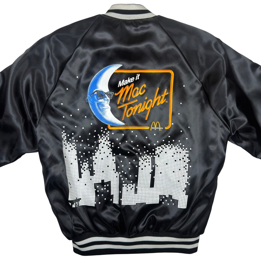 Vintage Pla-Jac McDonalds Mac Tonight Satin Jacket Black Varsity Bomber Small